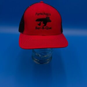 Richardson Style 112 Trucker Hat Red Black Porkchops Bar‎ B Que Embroidered